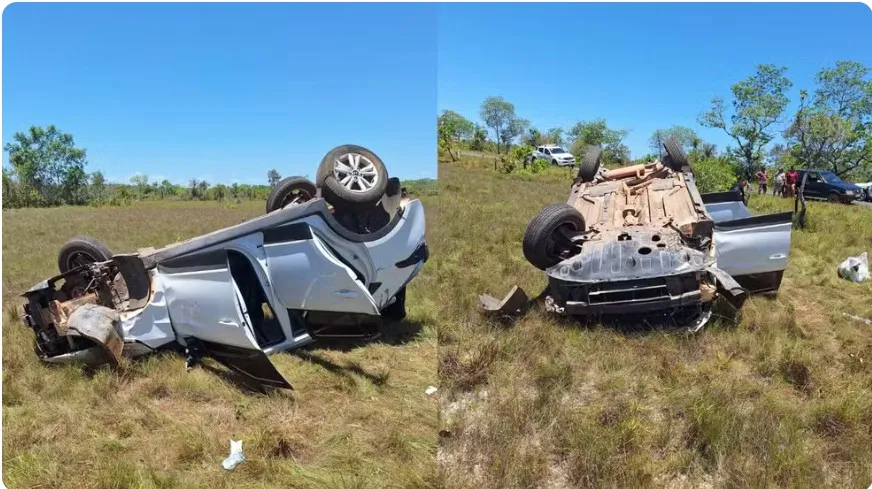 Ao tentar desviar de vaca, motorista perde controle, carro capota e 4 ficam feridos em Batalha